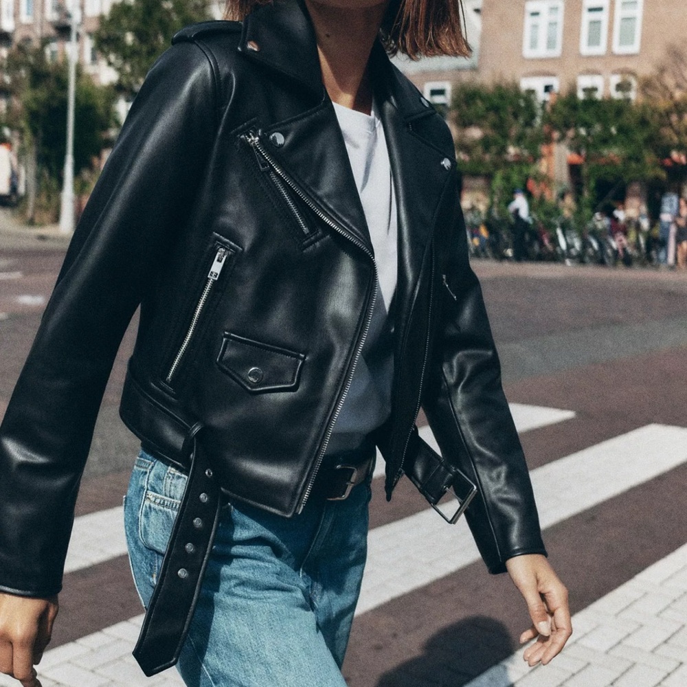 Zara Women's Black Leather Biker Jacket